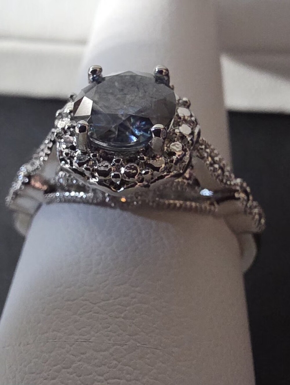 1 CT Moissanite Adjustable Silver Halo Ring